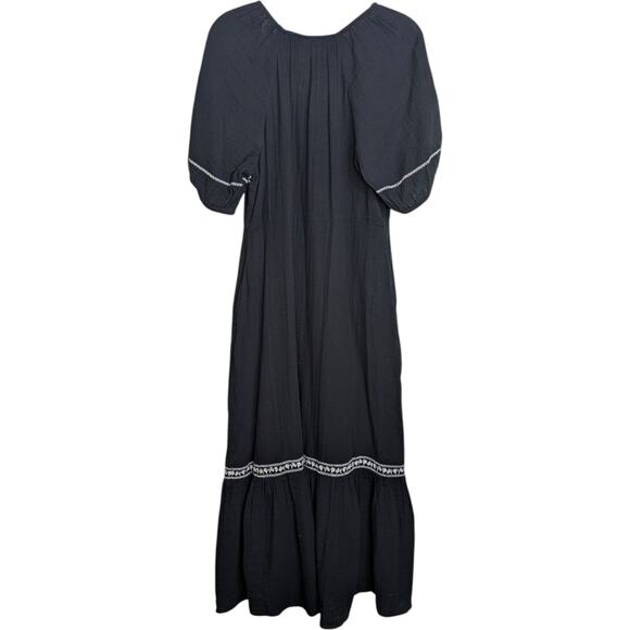 NEW Old Navy Maxi Peasant Dress XL Crinkle Crepe Embroidered Swing Black Boho - Picture 10 of 13